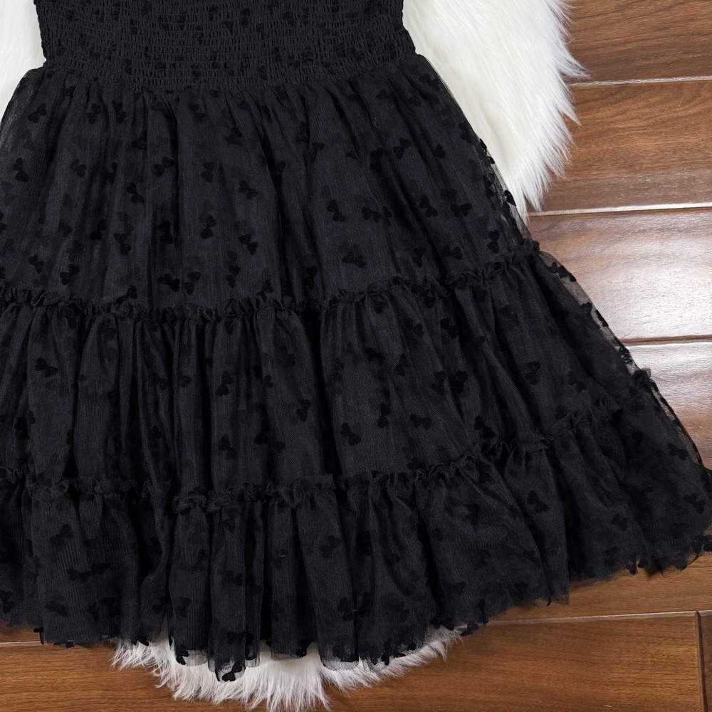 En Saison Women's Size Medium‎ Black Embroidered Bows Casey Flutter Mini Dress - Picture 9 of 12
